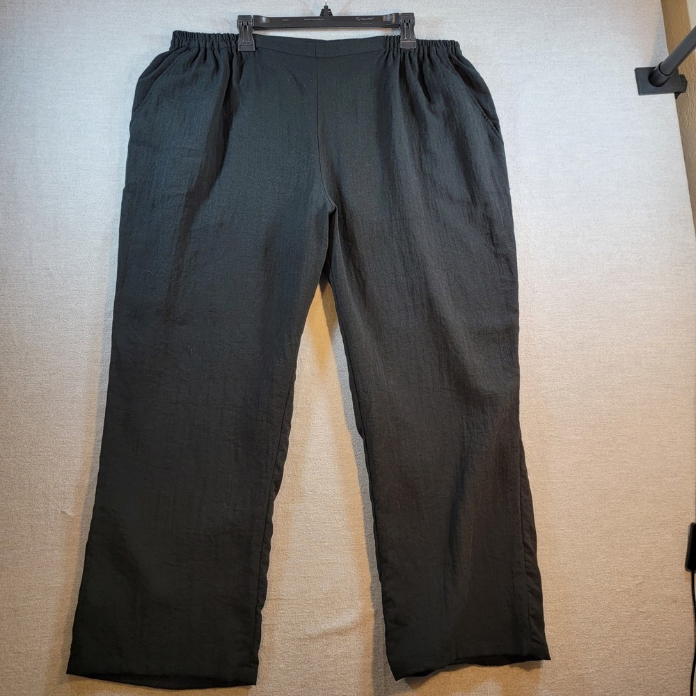 Fridaze Pants Women 2X Black Excellent Linen Elastic Waist Wide Leg Pocket